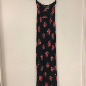 Strapless Rose Print Maxi Dress